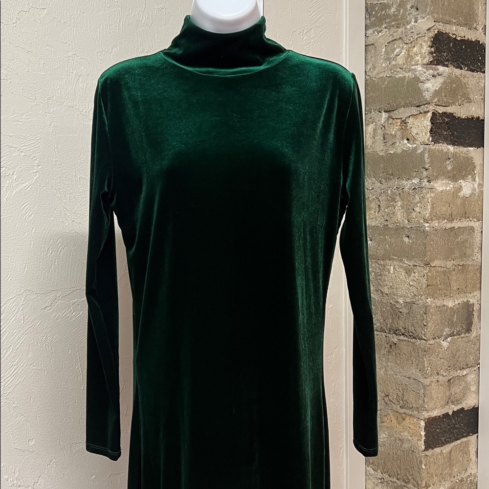 Retro Dark Green Velvet Mock Neck Long Sleeve Maxi Pencil Dress by Desir Couture